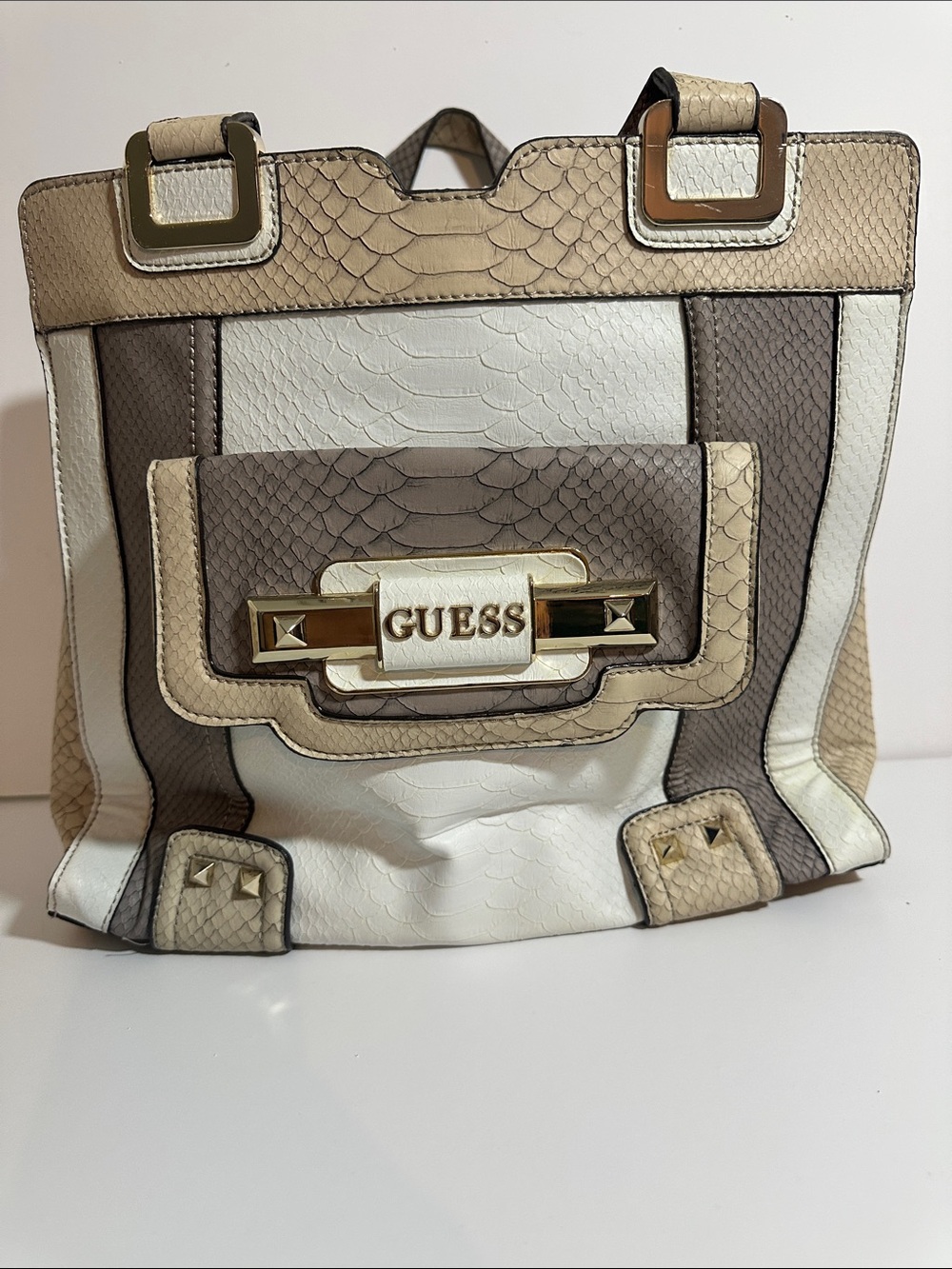 NWT-GUESS Two-Tone Snake Neutral Panel Shoulder Bag